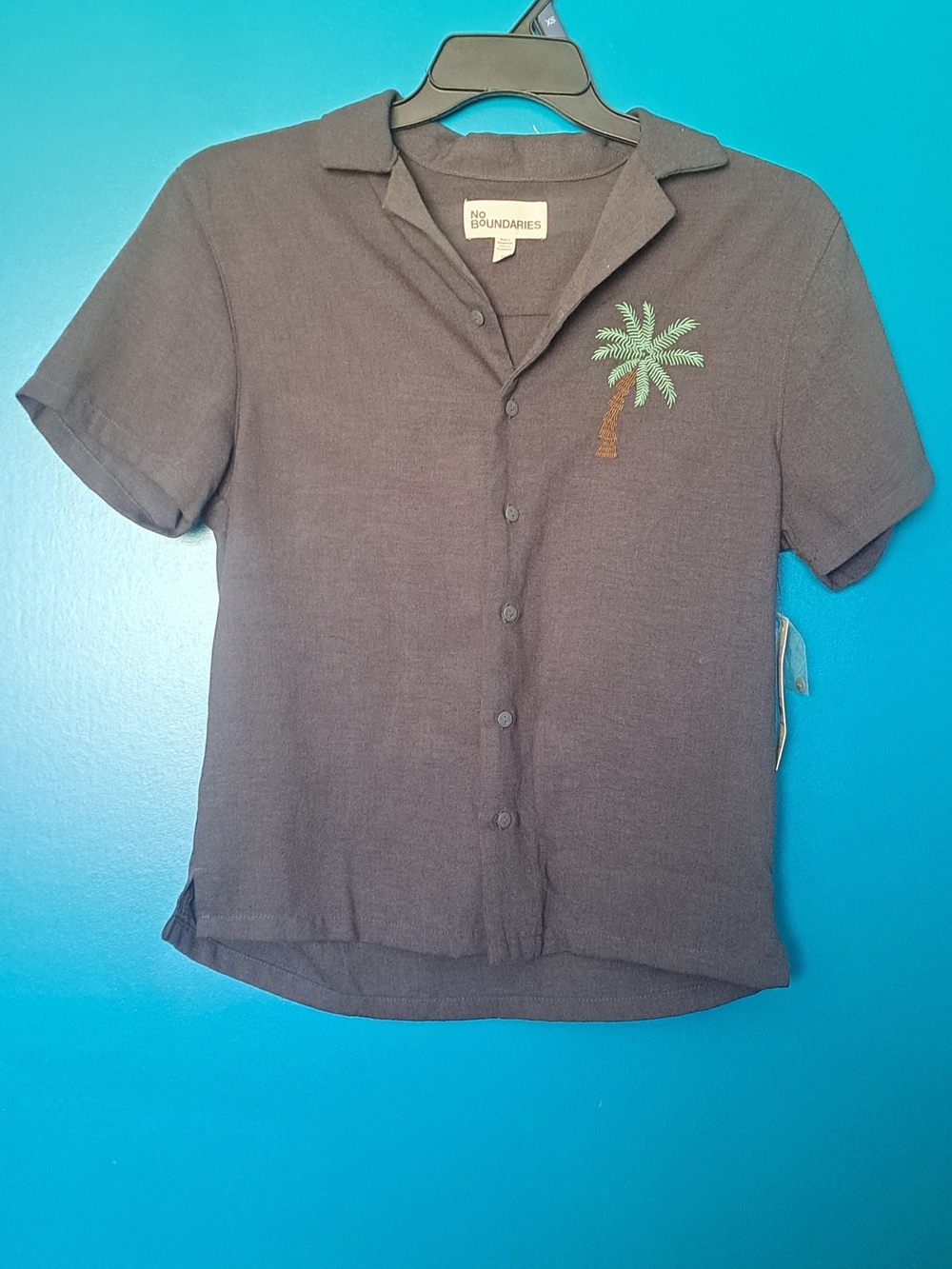 No Boundaries Brown Short-Sleeve Palm Camp Shirt